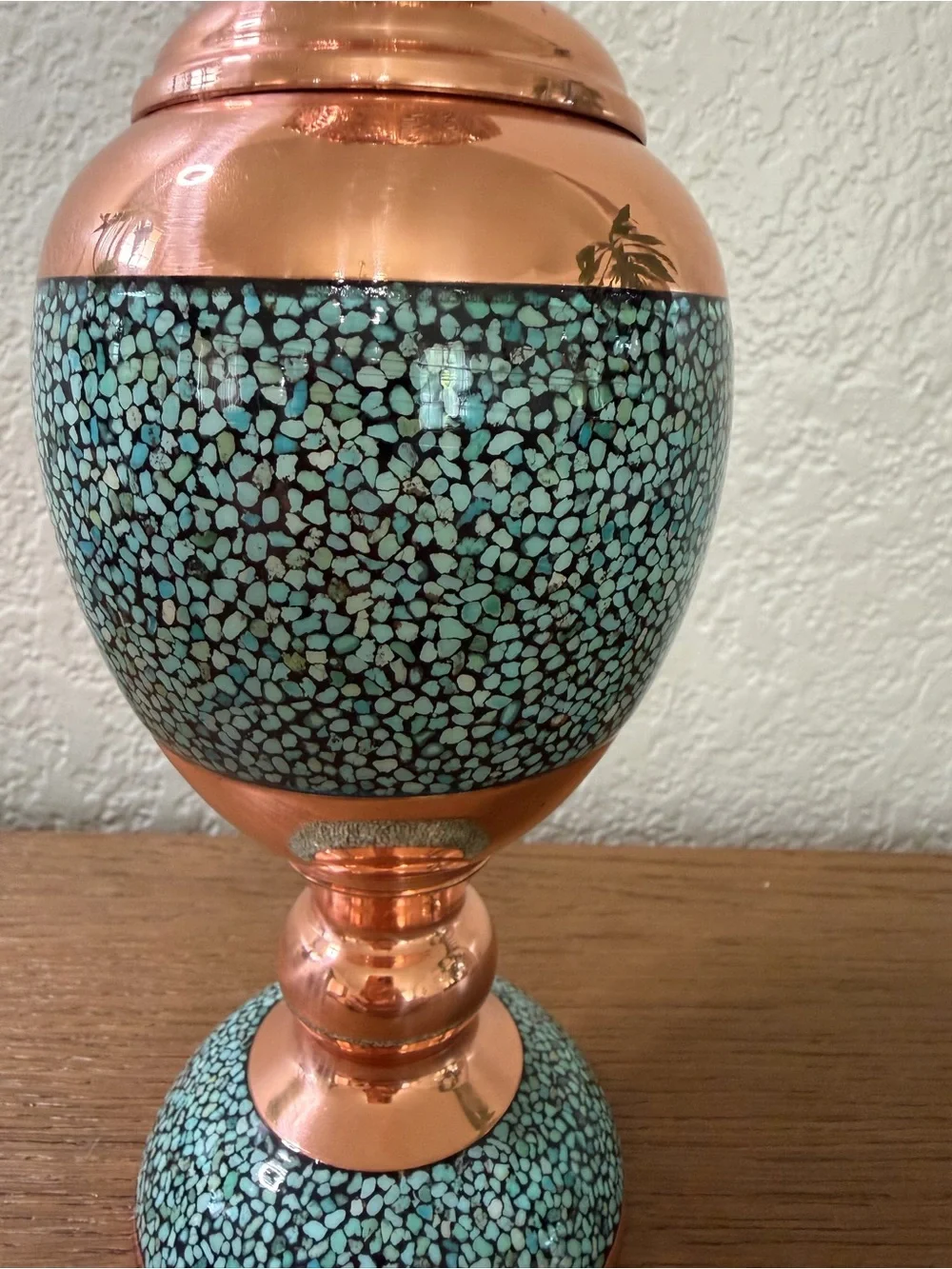 Handmade Turquoise Inlay Copper Vase ( Firoozeh koobi)